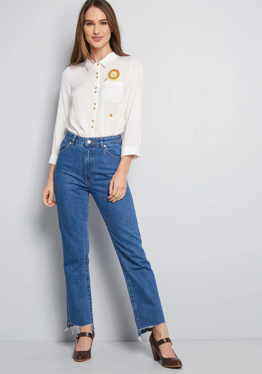 Adorably Embroidered Button-Up Top - Olabens