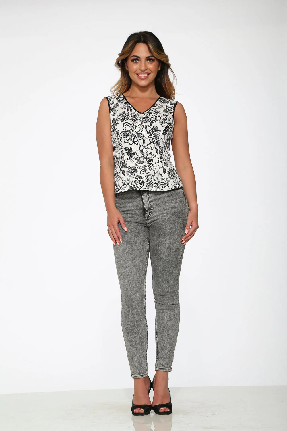 White & Black Floral Top - Olabens