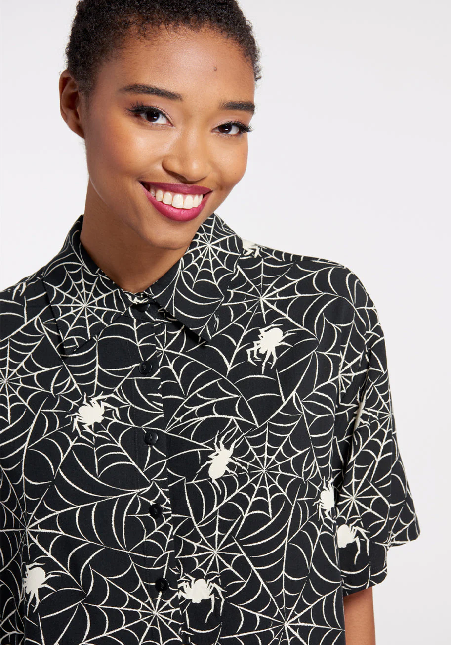 Web And Flow Button-Up Blouse - Olabens