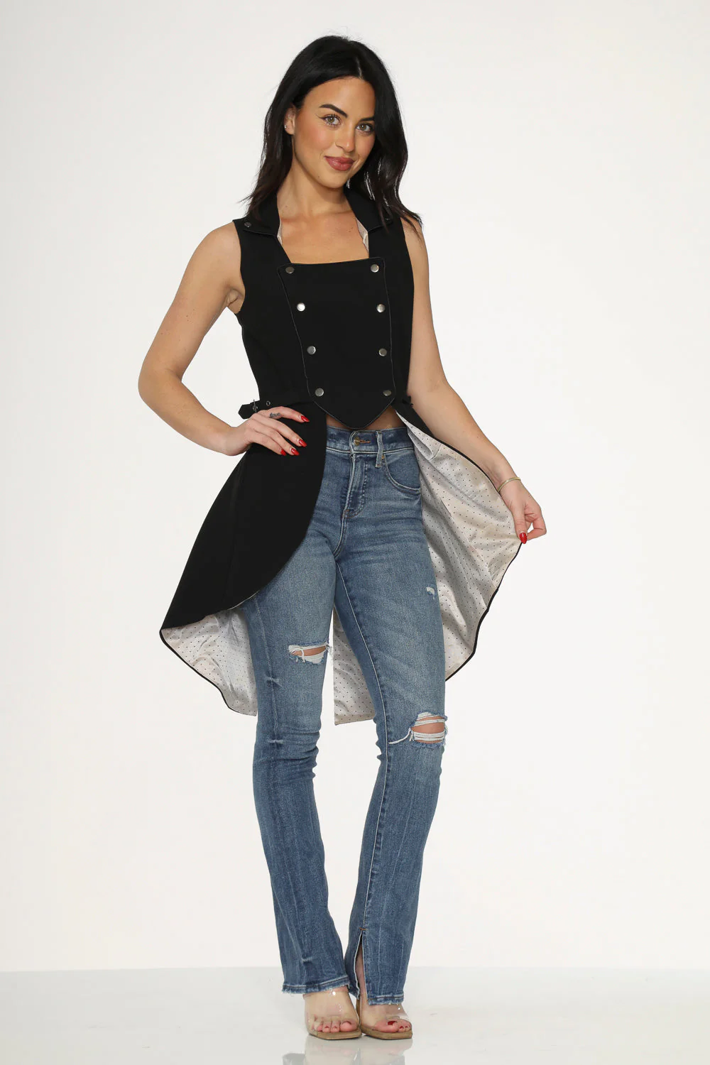 Black& Beige Pin Dot Vest - Olabens