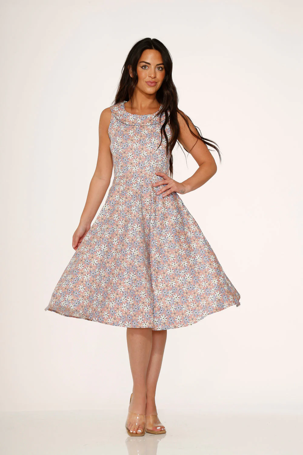 Pink Daisy Floral Swing Dress - Olabens