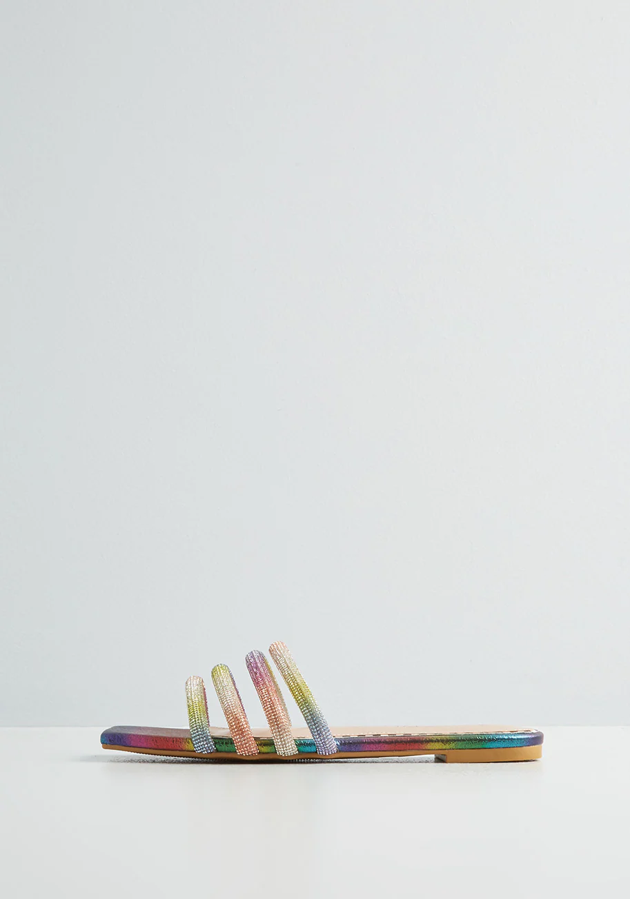 Life In Shimmering Technicolor Slide Sandal Rainbow Multi - Olabens