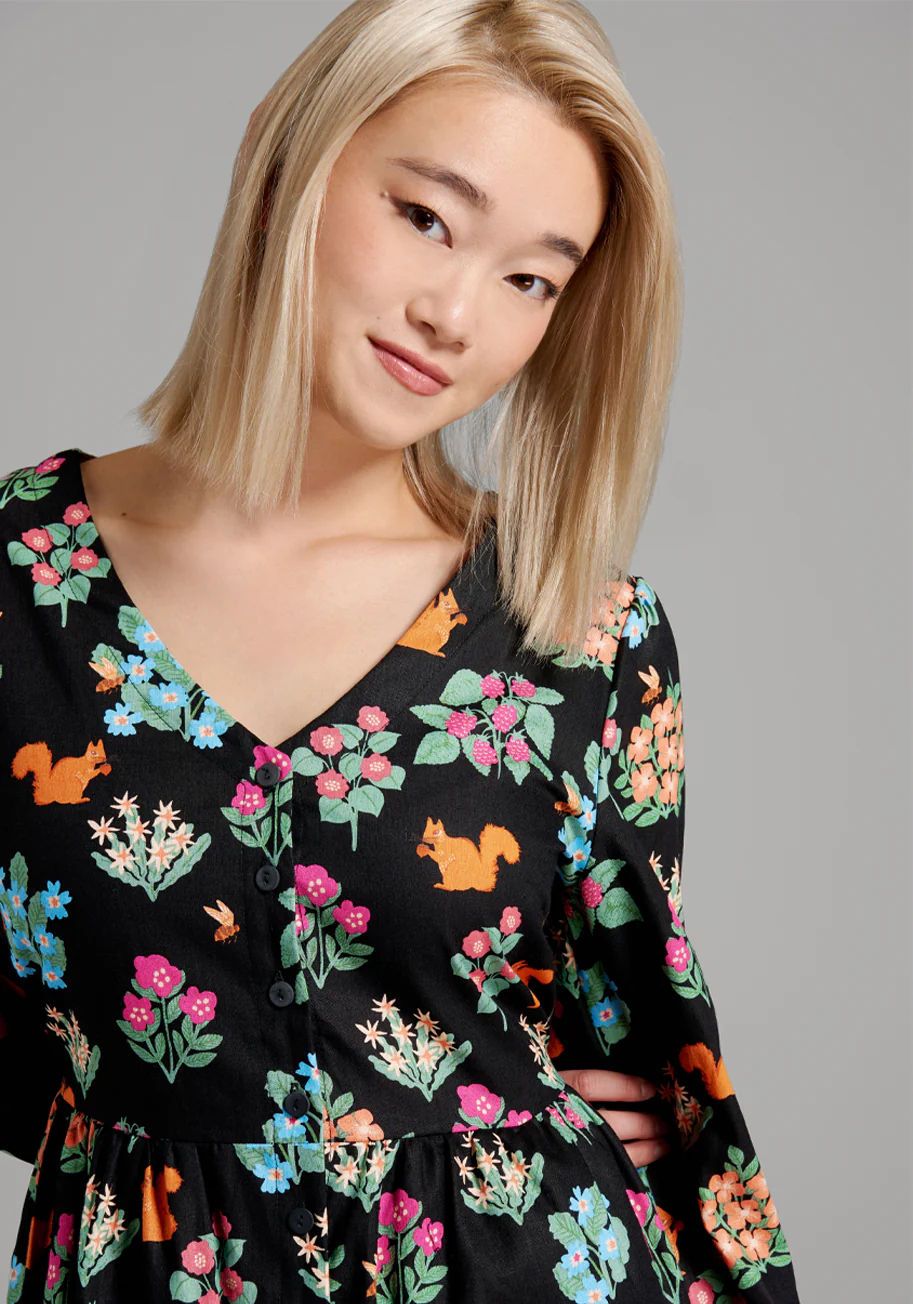 Flower Squirrel Shirt Dress - Olabens