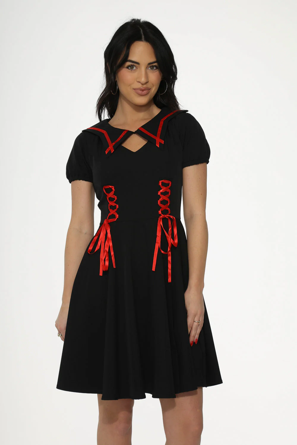 Black & Red Trim Gothic Swing Dress - Olabens