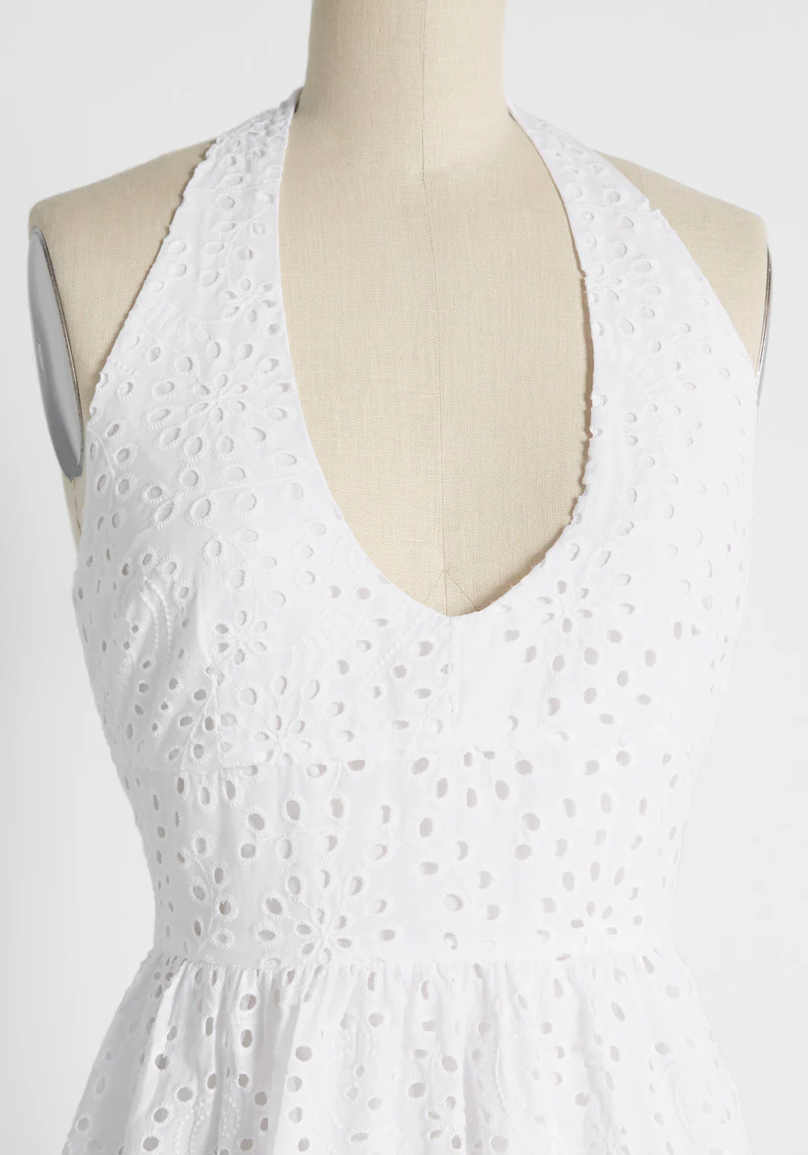 Apple of My Eyelet Cotton Halter Dress - Olabens