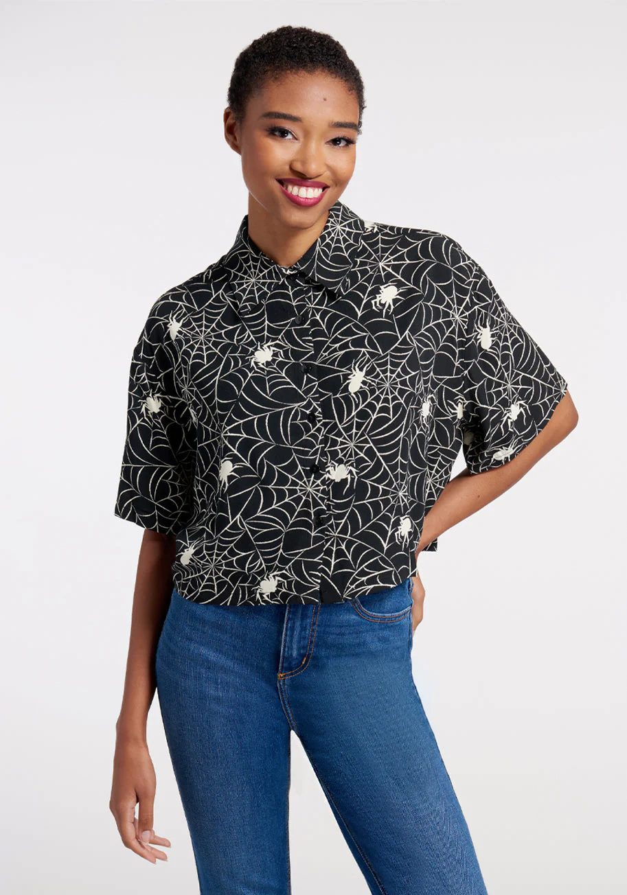 Web And Flow Button-Up Blouse - Olabens