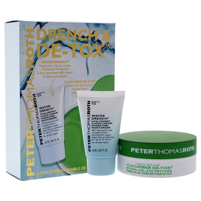 Peter Thomas Roth Drench and De-Tox Kit by Peter Thomas Roth for Unisex - 2 Pc Kit 0.67ozWater Drench Hyaluronic Cloud Cream , 15 Pairs Cucumber Detox Hydra Gel Eye Patches - Olabens