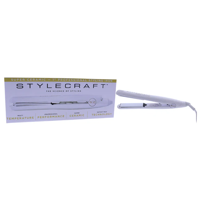 StyleCraft Super Ceramic Styling Iron - SCSC1W White by StyleCraft for Unisex - 1 Inch Flat Iron - Olabens