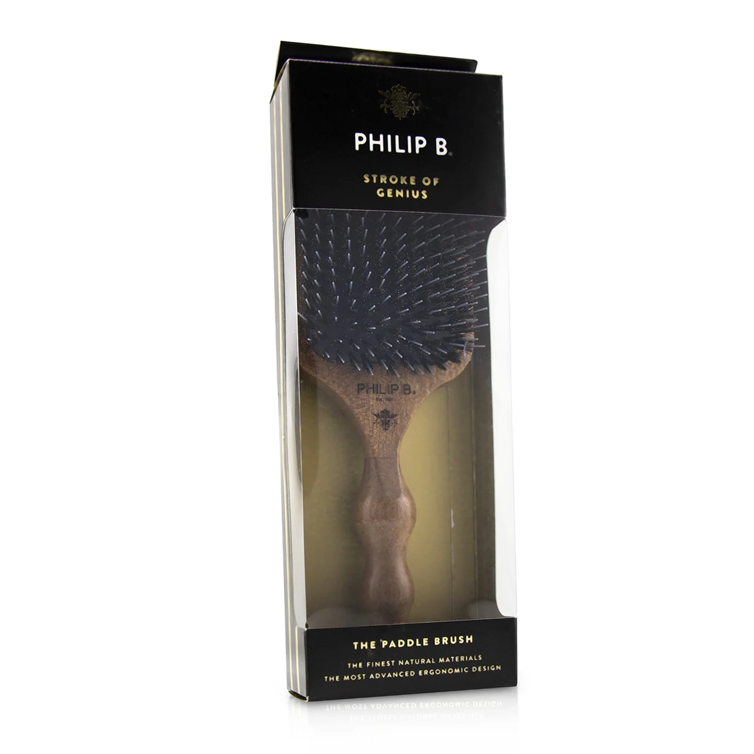 Philip B Paddle Hair Brush (Polished Mahogany Laser Printed Handle, Boar + Crystal Nylon Bristles)  1pc - Olabens