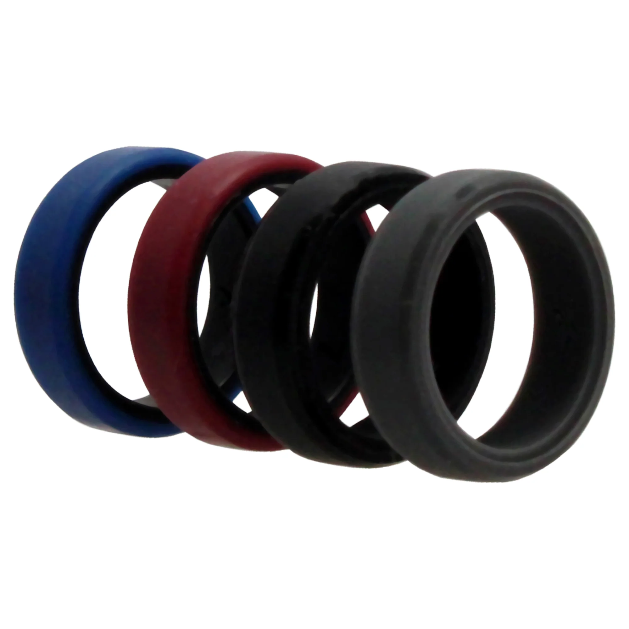 Silicone Wedding 6mm Brush 2Layer Ring Set - Bordo by ROQ for Men - 4 x 7 mm Ring - Olabens