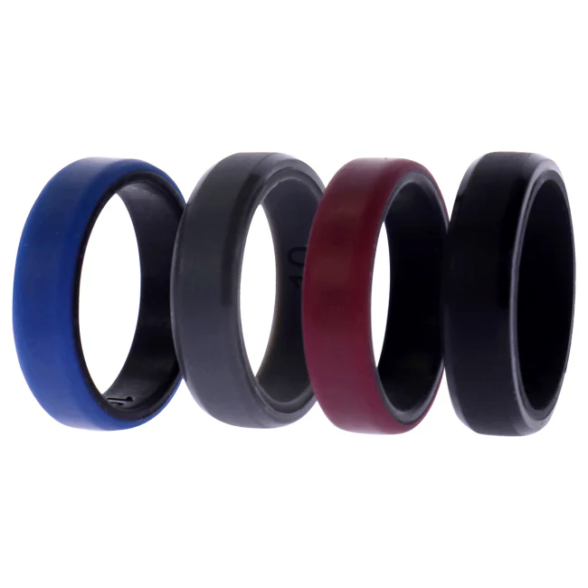 Silicone Wedding 6mm Brush 2Layer Ring Set - Bordo by ROQ for Men - 4 x 10 mm Ring - Olabens