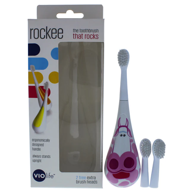 Rockee The Toothbrush That Rocks - VRT157B Bessie by Violife for Kids - 3 Set Rockee Toothbrush, 2 Additional Brush Heads - Olabens