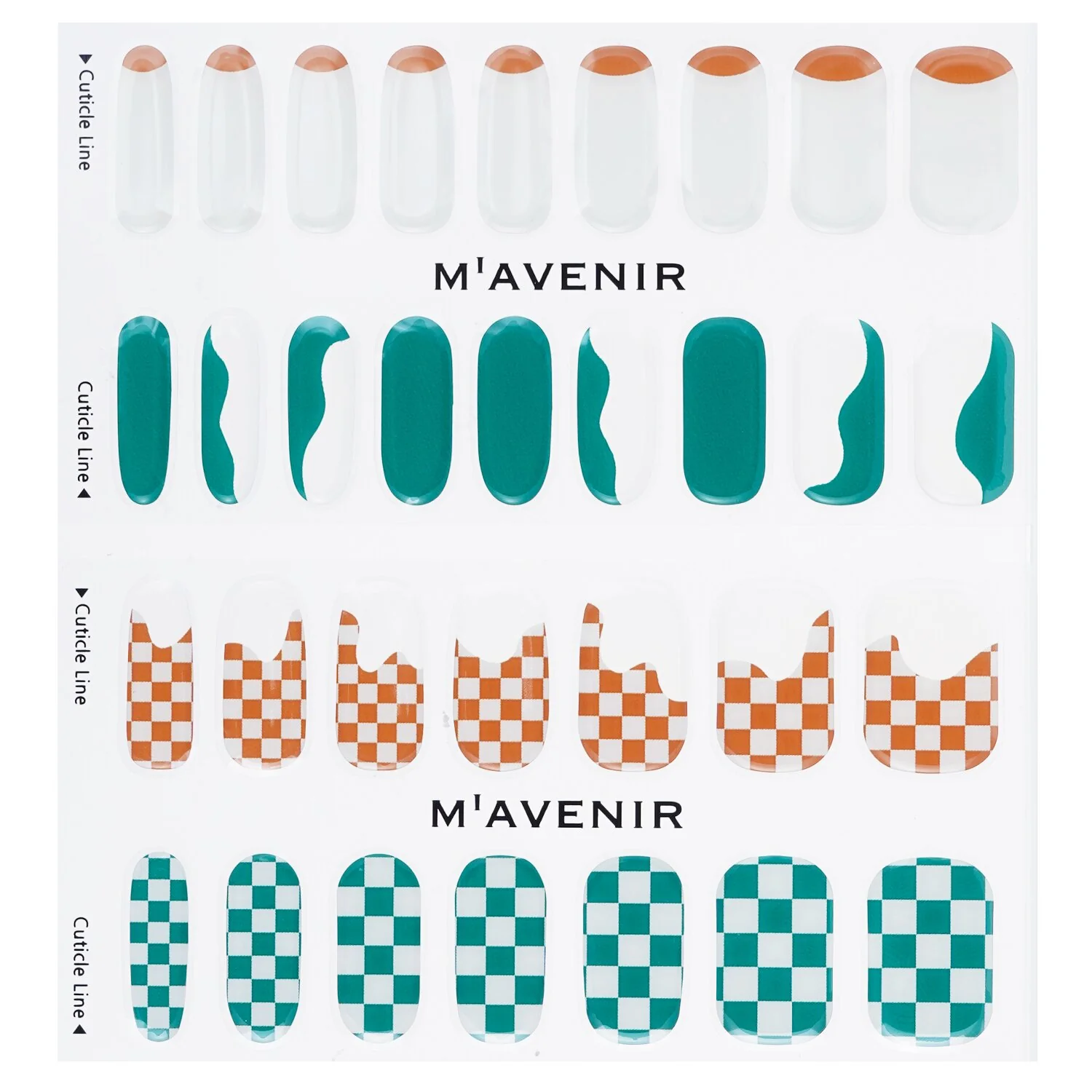 Mavenir Nail Sticker (Patterned) - # Wave Checkerboard Nail  32pcs - Olabens